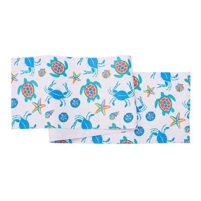 C&F Home Caraway Coral Table Runner Blue Seaturtle Crab & Starfish Print