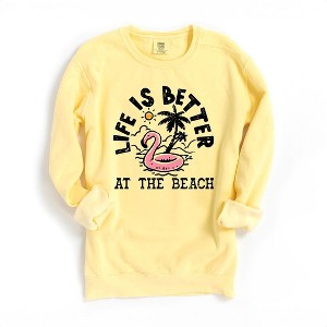 Simply Sage Market Women's  Garment Dyed Graphic Sweatshirt Better At The Beach Flamingo - 1 of 4
