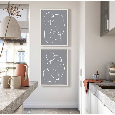 Set of 2 Gray Abstract Line Art Framed Canvas Prints