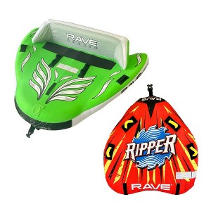 RAVE Sports 02918-RV-SMU Ripper 2 Rider Inflatable Towable Boat Water Raft + RAVE 3030 Sports Wake Hawk 3 Rider Inflatable Towable Water Raft - 1 of 4