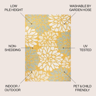 Gray Floral Synthetic Easy Care Square Rug