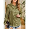 Leopard Stain Button Down Shirts for Women Roll Up Long Sleeve V Neck Casual Work Shirts - 3 of 4