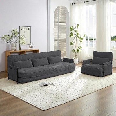 Mjkone Muti-Functional Folding Sofa Bed,Floor Sofa Bed Set,Lazy Sofa with Pillows,6 Position Adjustable Backrest