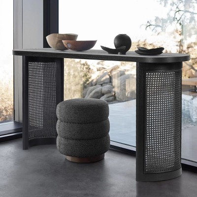 60"Modern Entryway Table,Foyer Table With C-Shape Rattan Legs Oval Tall Skinny Console Table,Unique Small Entryway Tables-Cuddlewood