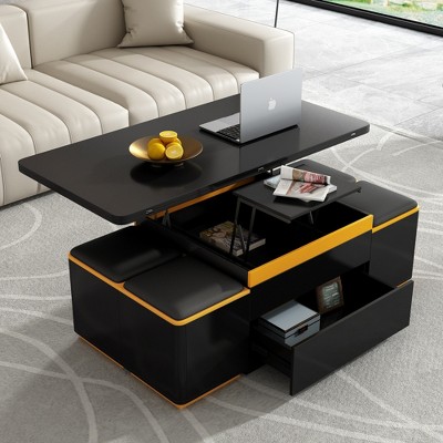 JUJABU Lift-Top Coffee Table with 4Storage Stools, Multi-Functional and Foldable Top
