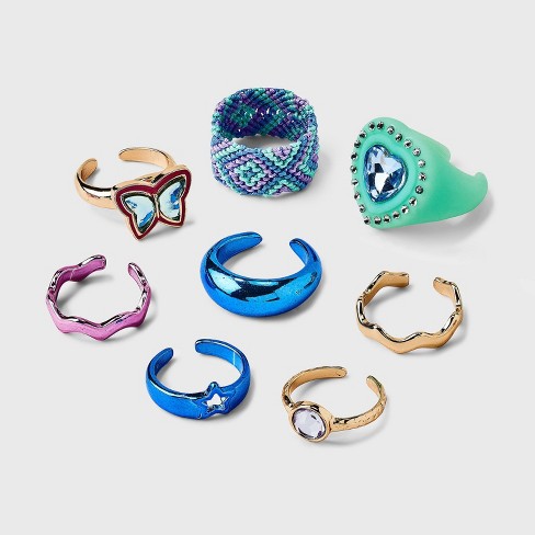 Girls' 8pk Metallic Ring Set with Butterfly and Wavy Band - art class™