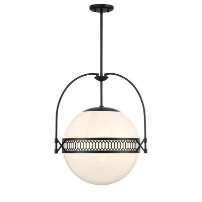 Thornhill Matte Black 3-Light Pendant with Strie Glass Shade