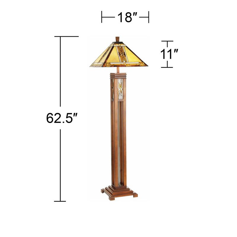 Robert Louis Tiffany Mission Rustic Floor Lamp 62 1/2" Tall Walnut Wood Column with Nightlight Wheat Stained Glass Shade for Living Room Bedroom House, 4 of 9
