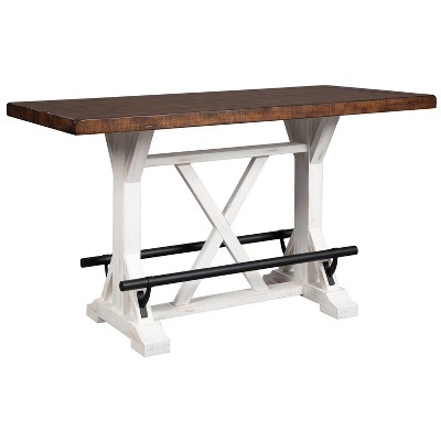 Valebeck Counter Height Dining Room Table Brown - Signature Design by Ashley: Two-Tone Farmhouse Style, Vintage Base, Metal Foot Rests