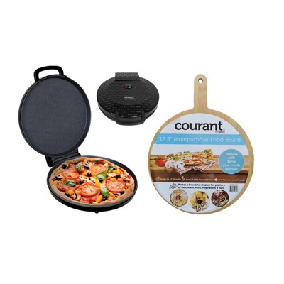 Courant 12 Inch Black Electronic Pizza Maker, Griddle and Oven with Food Board Included