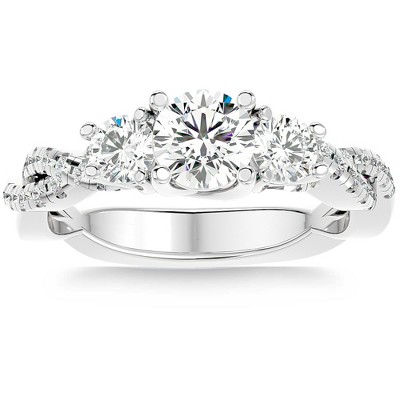 Pompeii3 1 1/4Ct Diamond & Moissanite Accent Engagement Ring in 10k Gold