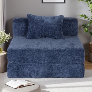 Convertible Chenille Floor Sofa Bed Single Seater with Fixed Frame - 1 of 4
