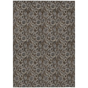 Chocolate And Charcoal Floral Washable Indoor Outdoor Area Rug - 1 of 4