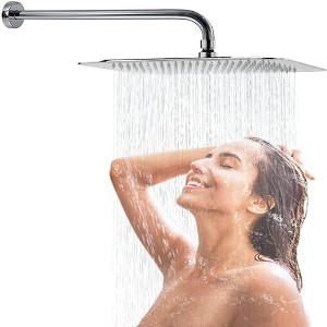 PAGED Shower Head 12" High Pressure Shower Head with Square Ultra Thin 304 Stainless Steel and Anti-Clog Nozzles for Bathroom - 1 of 4