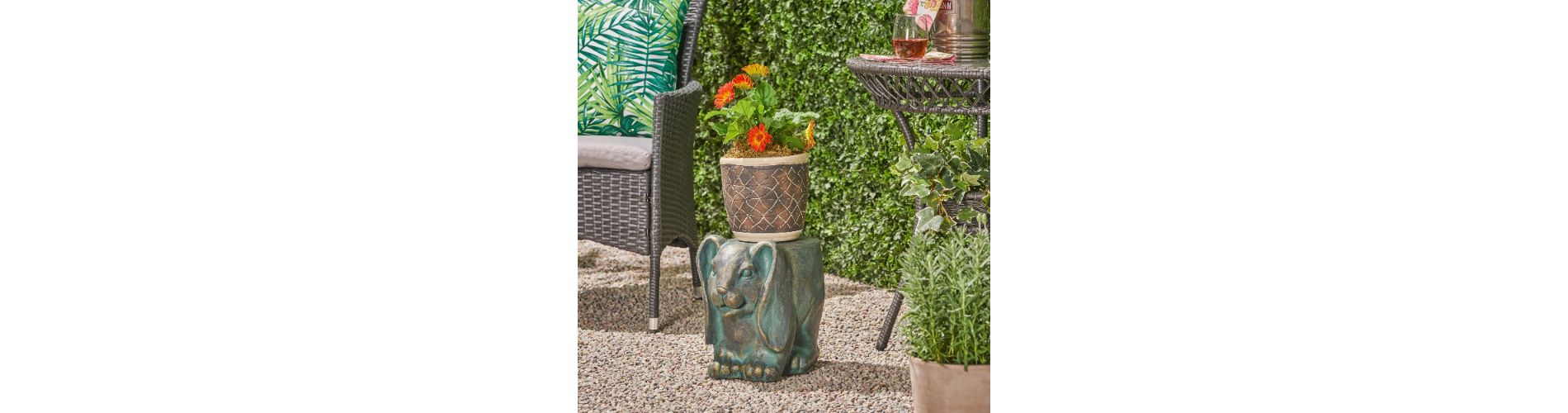 Lyngins Distressed Gold Patina Outdoor Bench, Rabbit Garden Stool – Lightweight Concrete, Multi-Purpose (Accent Table/Side Table), No Assembly