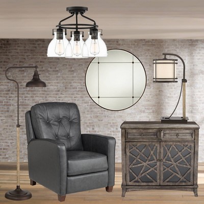 Bronze 17" Farmhouse Semi-Flush Ceiling Light with Glass Shades