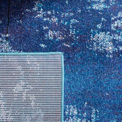 Blue and Grey Square Synthetic Flat Woven Area Rug