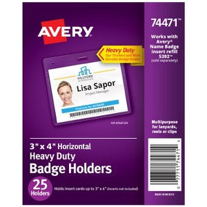 Avery Heavy Duty Badge Holders, 3" x 4", 25 Horizontal ID Badge Holders (74471) - 1 of 4