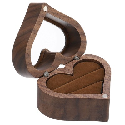 Unique Bargains Heart Shaped Wooden Engagement Ring Box Jewelry Storage