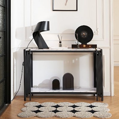 PAGED 48.8" Faux Marble Console Table with Metal Frame, Modern Narrow Entryway Table with 2-Tier Storage, Entryway Sofa Side Table