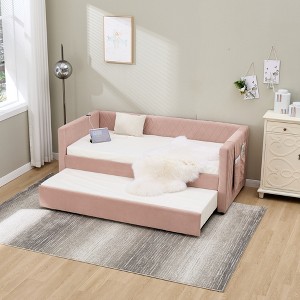 GDFStudio Milton Modern Wood and Velvet Twin Size Daybed - 1 of 4