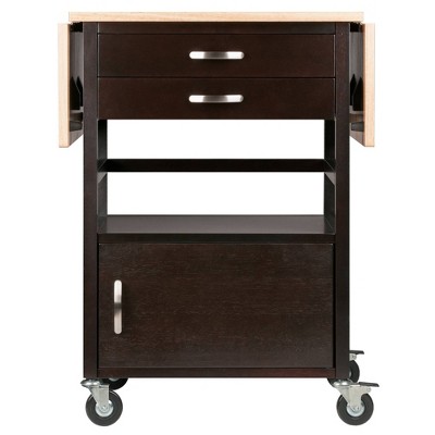 Light Wood and Black Drop Leaf Kitchen Cart with Storage