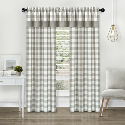 Kate Aurora Modern Country Farmhouse 3 Piece Buffalo Check Plaid Window Curtains & Valance Set