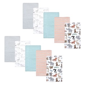 Hudson Baby Unisex Baby Cotton Flannel Burp Cloths, Zoo Animals, One Size - 1 of 4
