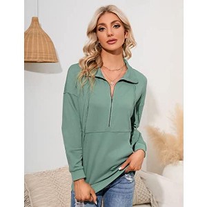 Women's Casual Long - Sleeve Collared Half - Zip Pullover Sweatshirt, Comfortable Top for Daily and Sports Wear - 1 of 3