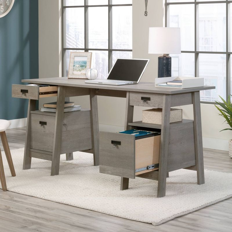Trestle 4 Drawer Desk Mystic Oak - Sauder: Executive Computer, Home Office, Letter-Size Hanging Files, Laminated Surface, 3 of 5