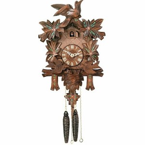One Day Cuckoo Clock with Carved Maple Leaves – 13 in – Moving Birds and Hand-painted Flowers By River City Clocks - 1 of 3