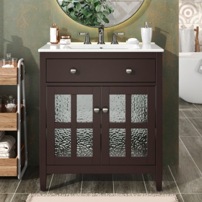 Bathroom Vanity with Ceramic Sink, Wood Freestanding Cabinet,Bathroom furniture,Modern Storage Vanity-Maison Boucle