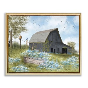 Stupell Industries Blue Floral Country Garden Black Framed Floater Canvas Wall Art - 1 of 4