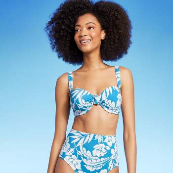 Women's Push-Up Knot Detail Bikini Top - Shade & Shore™ Blue Floral Print