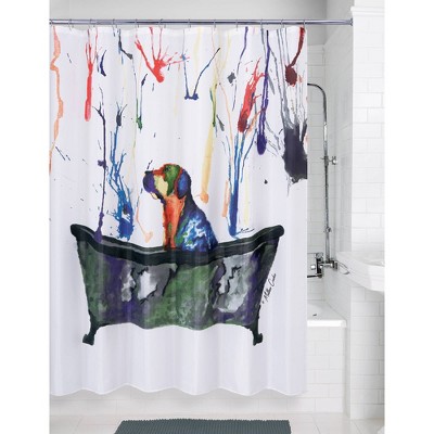 Colorful Dog in Bathtub Polyester Fabric Shower Curtain