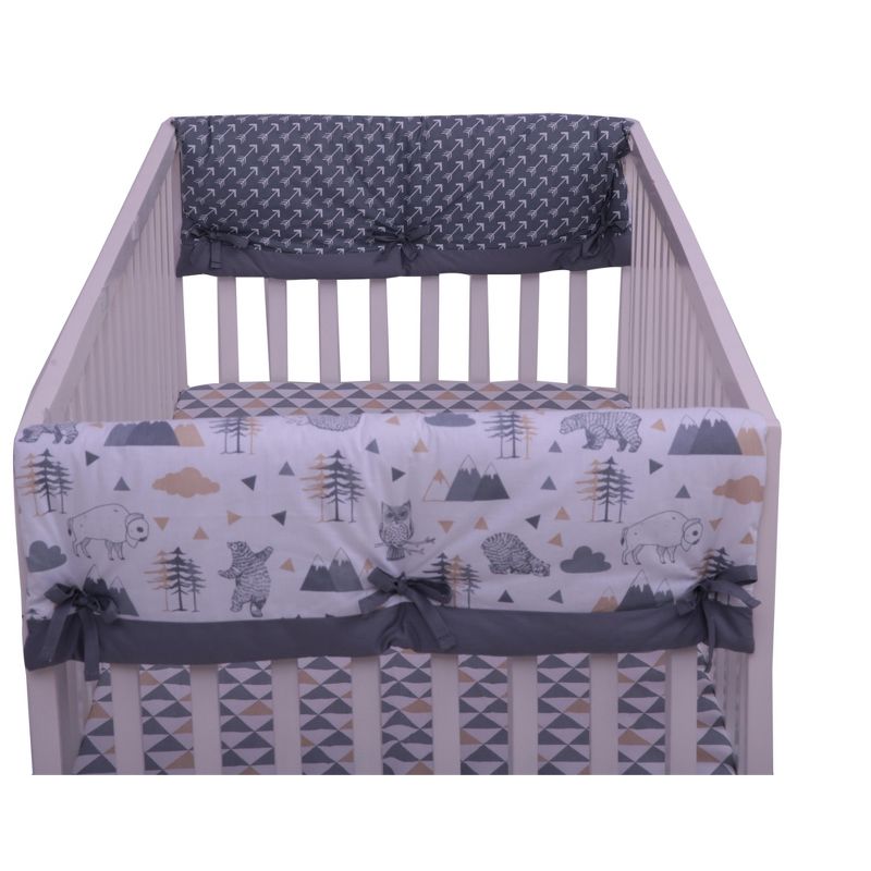 Bacati - Woodlands Gray/Beige Neutral Cotton Crib Rail Guard Covers set of 2, 1 of 7