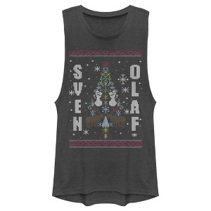 Juniors Womens Frozen Ugly Christmas Besties Festival Muscle Tee - 1 of 3