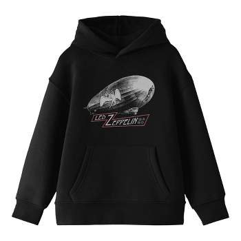 Led Zeppelin Blimp & Falling Icarus Logo Long Sleeve Black Youth Hooded Sweatshirt