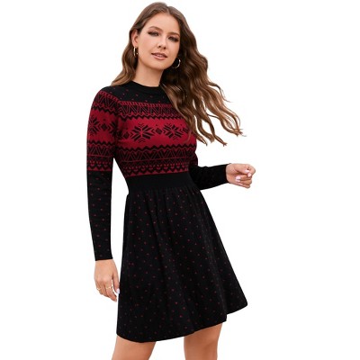 Coolmee Women's Fall Winter Casual Dress Crewneck Long Sleeve High Waist A-Line Mini Sweater Dress