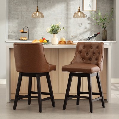 Gericco 26" Swivel Bar Stools, Upholstered Swivel Counter Stools with Back, Modern Kitchen Island Stools with Solid Wood Legs