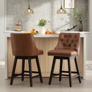 Gericco 26" Swivel Bar Stools, Upholstered Swivel Counter Stools with Back, Modern Kitchen Island Stools with Solid Wood Legs - 1 of 4