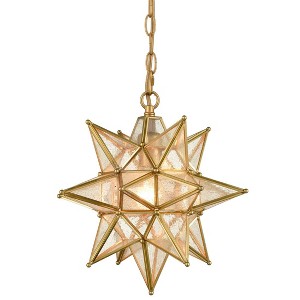 Claxy Moravian Star Pendant Chandelier Seeded Glass Gold Light 13 Inches - 1 of 4