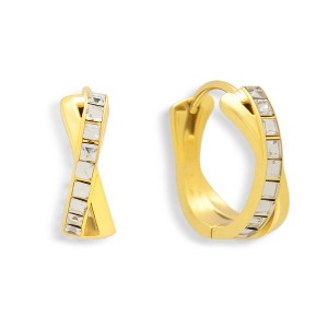 EVRY JEWELS WATERPROOF Gold or Silver Plated Stainless Steel Crystal Twist Hoop Earrings - 1 of 4