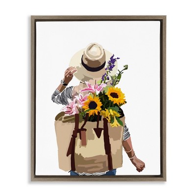 Stupell Industries Woman Carrying Floral Backpack, 17" x 21"