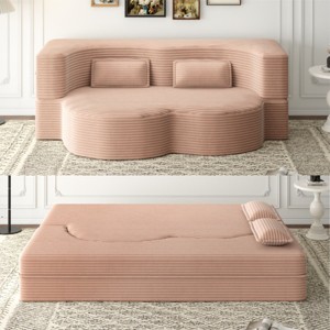 Yukimo 78" Full Size Convertible Floor Sofa Bed - Plush Corduroy Foam-Filled Sleeper Sofa, No Assembly Required for Living Room/Dorm/RV - 1 of 4