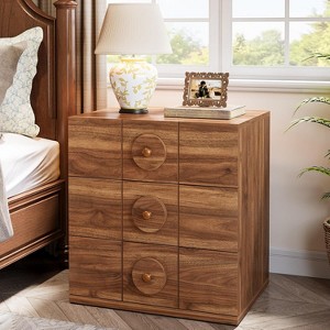 Tribesigns Nightstand with 3 Drawers, Mid-Century Modern Night Stand with Storage for Bedroom, End Table with Solid Handles, Walnut Brown - 1 of 4