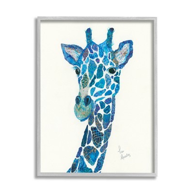 Stupell Industries Blue Giraffe Animal Painting Framed Giclee Art