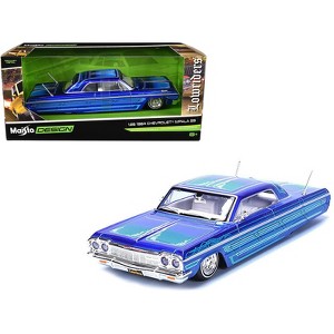 1964 Chevrolet Impala SS Lowrider Candy Blue w/Graphics & White Interior "Maisto Design" Series 1/26 Diecast Model Car by Maisto - 1 of 3