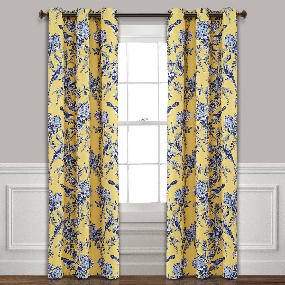 Photos - Curtains & Drapes Set of 2  Farmhouse Bird and Flower Insulated Grommet Top Blackou(84"x38")