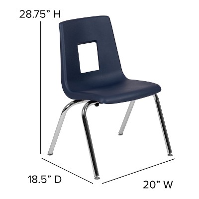 Ergonomic Navy 16" Stackable Classroom Chair with Chrome Frame